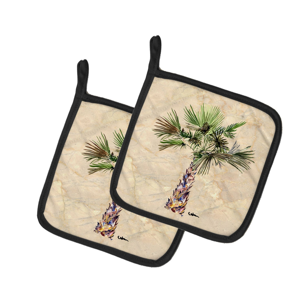 Palm Tree Pot Holder Set of 2 Heat Resistant Quilted Hot Pads 7.5 x 7.5 Inch, Insulated Kitchen Trivets for Cooking & Baking
