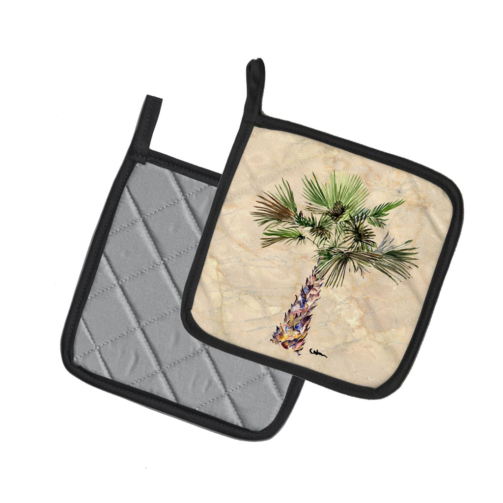 Palm Tree Pot Holder Set of 2 Heat Resistant Quilted Hot Pads 7.5 x 7.5 Inch, Insulated Kitchen Trivets for Cooking & Baking