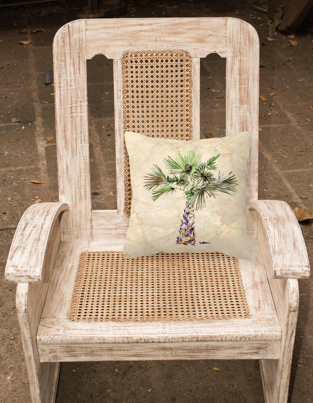 Palm Tree Decorative Throw Pillow 14x14 Indoor Outdoor Accent Cushion, Fabric Cover with Insert for Sofa, Bed, Porch & Living Room