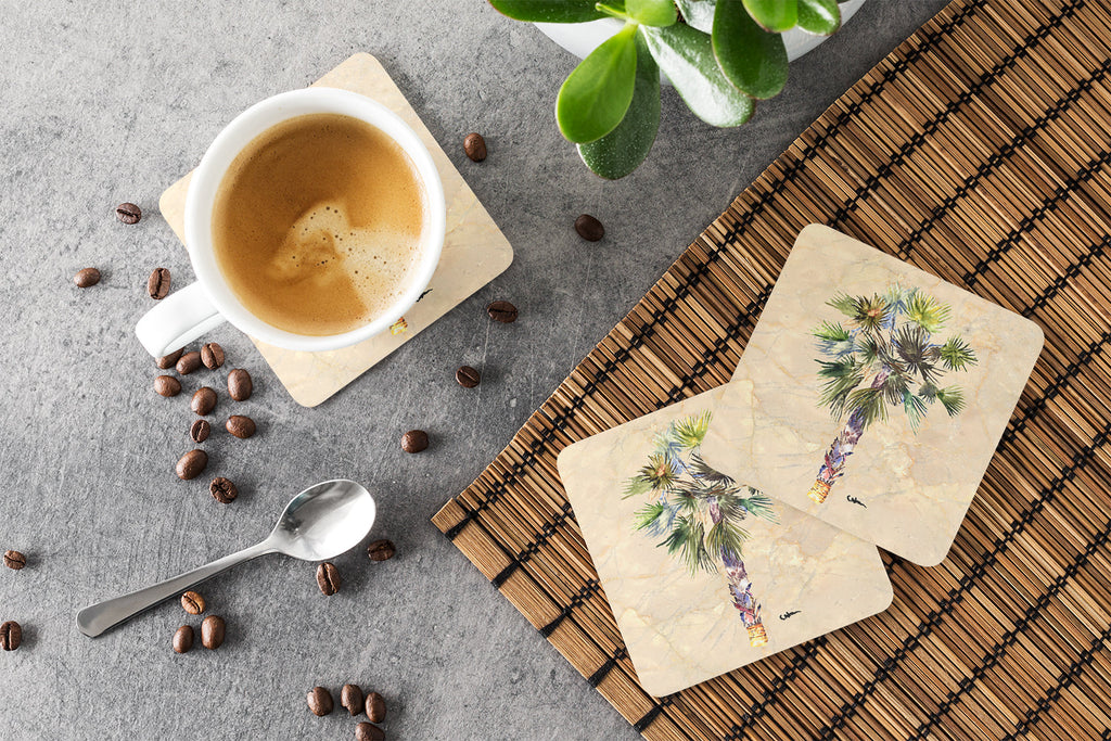 Palm Tree Foam Coasters Set of 4 Cup Coasters for Indoor Outdoor, Tabletop Protection, Anti Slip, Mouse pad Material