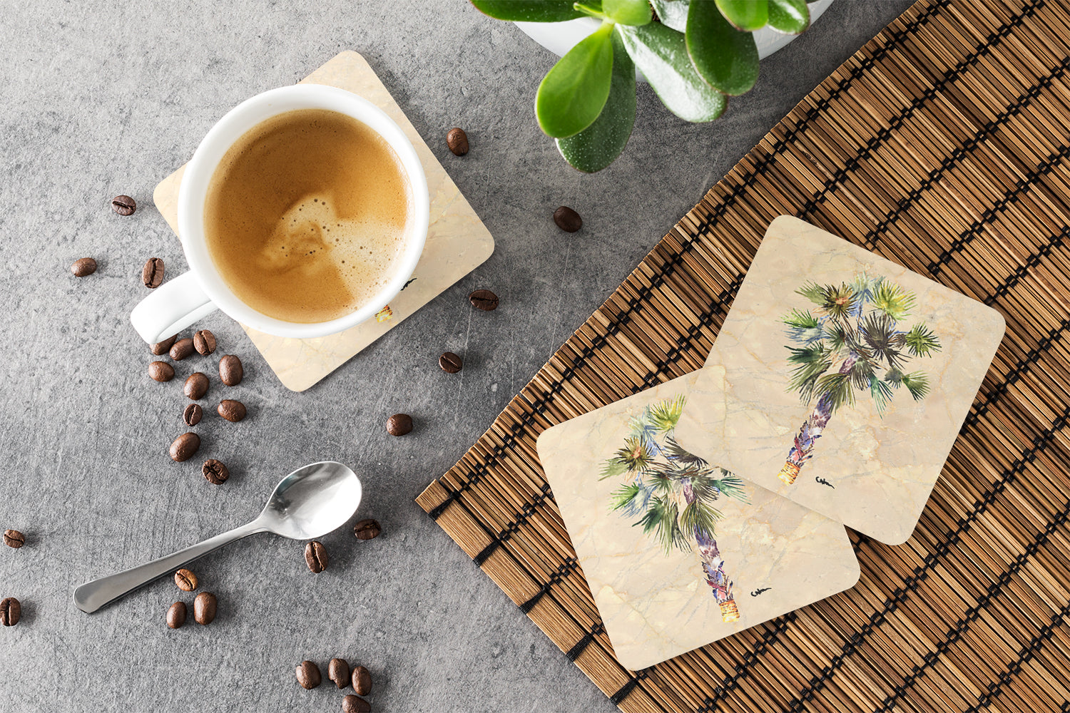Palm Tree Foam Coasters Set of 4 Cup Coasters for Indoor Outdoor, Tabletop Protection, Anti Slip, Mouse pad Material