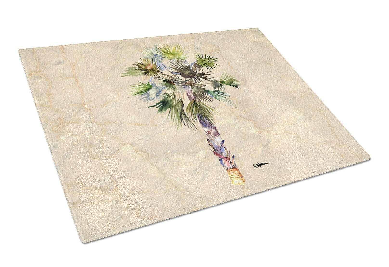 Palm Tree Cutting Board Tempered Glass Kitchen Cutting Surface, Heat Resistant Chopping, Non-Slip Feet, Food Prep & Serving