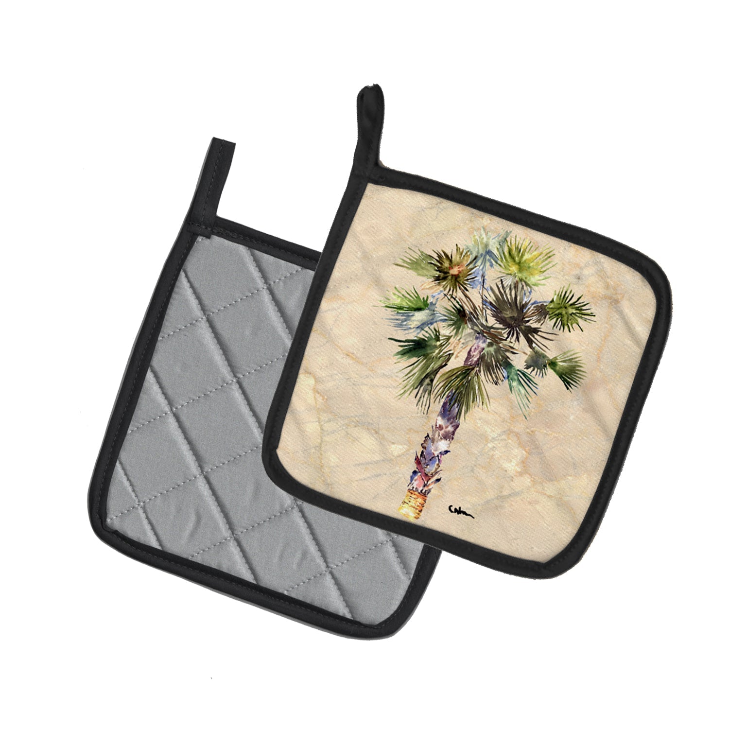 Palm Tree Pot Holder Set of 2 Heat Resistant Quilted Hot Pads 7.5 x 7.5 Inch, Insulated Kitchen Trivets for Cooking & Baking