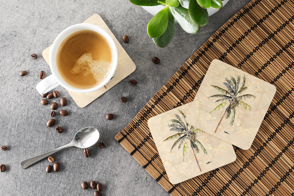 Palm Tree Foam Coasters Set of 4 Cup Coasters for Indoor Outdoor, Tabletop Protection, Anti Slip, Mouse pad Material