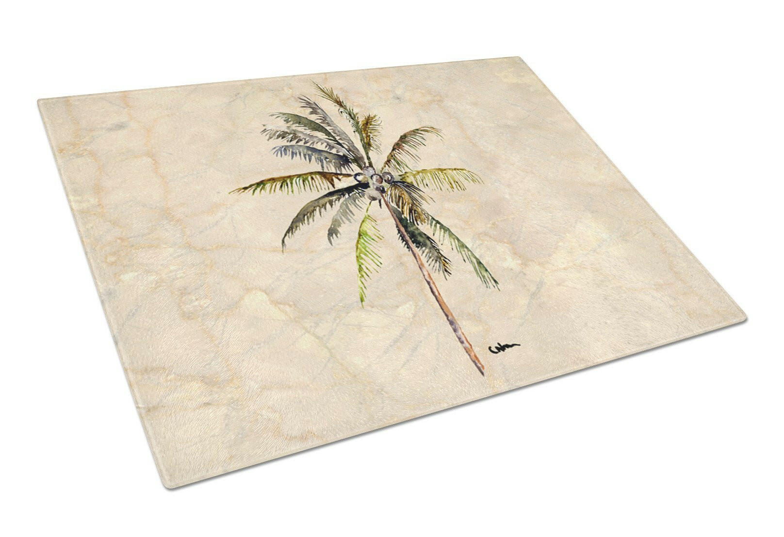 Palm Tree Cutting Board Tempered Glass Kitchen Cutting Surface, Heat Resistant Chopping, Non-Slip Feet, Food Prep & Serving