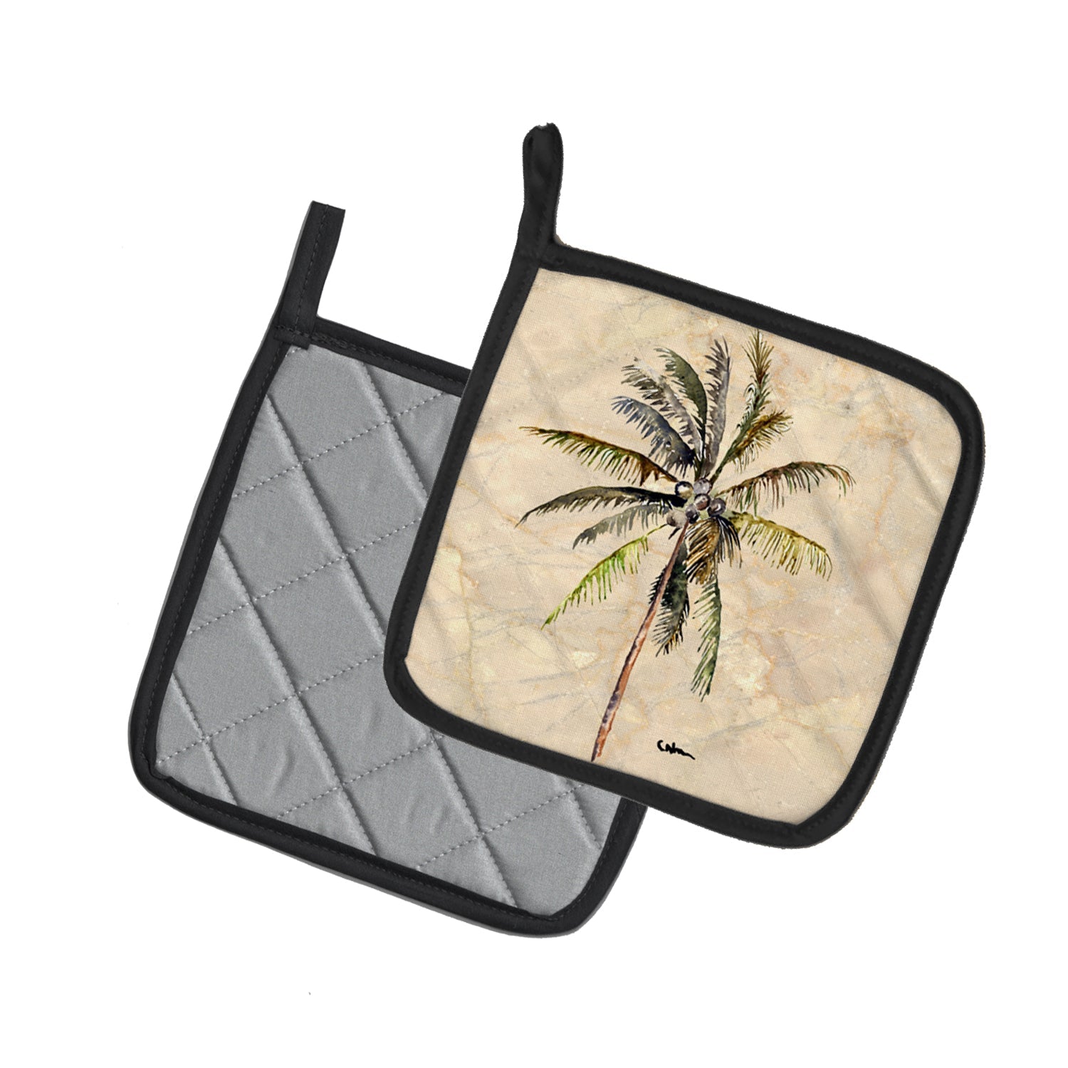 Palm Tree Pot Holder Set of 2 Heat Resistant Quilted Hot Pads 7.5 x 7.5 Inch, Insulated Kitchen Trivets for Cooking & Baking