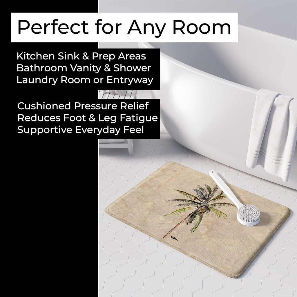 Palm Tree Memory Foam Kitchen Mat Machine Washable Anti-Fatigue Cushion Comfort Bath or Kitchen Rug