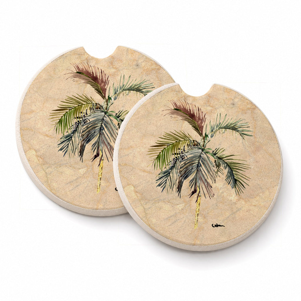 Palm Tree Set of 2 Cup Holder Car Coasters Absorbent Round Sandstone Coasters Gifts for Men or Women, 2.5, Multicolor
