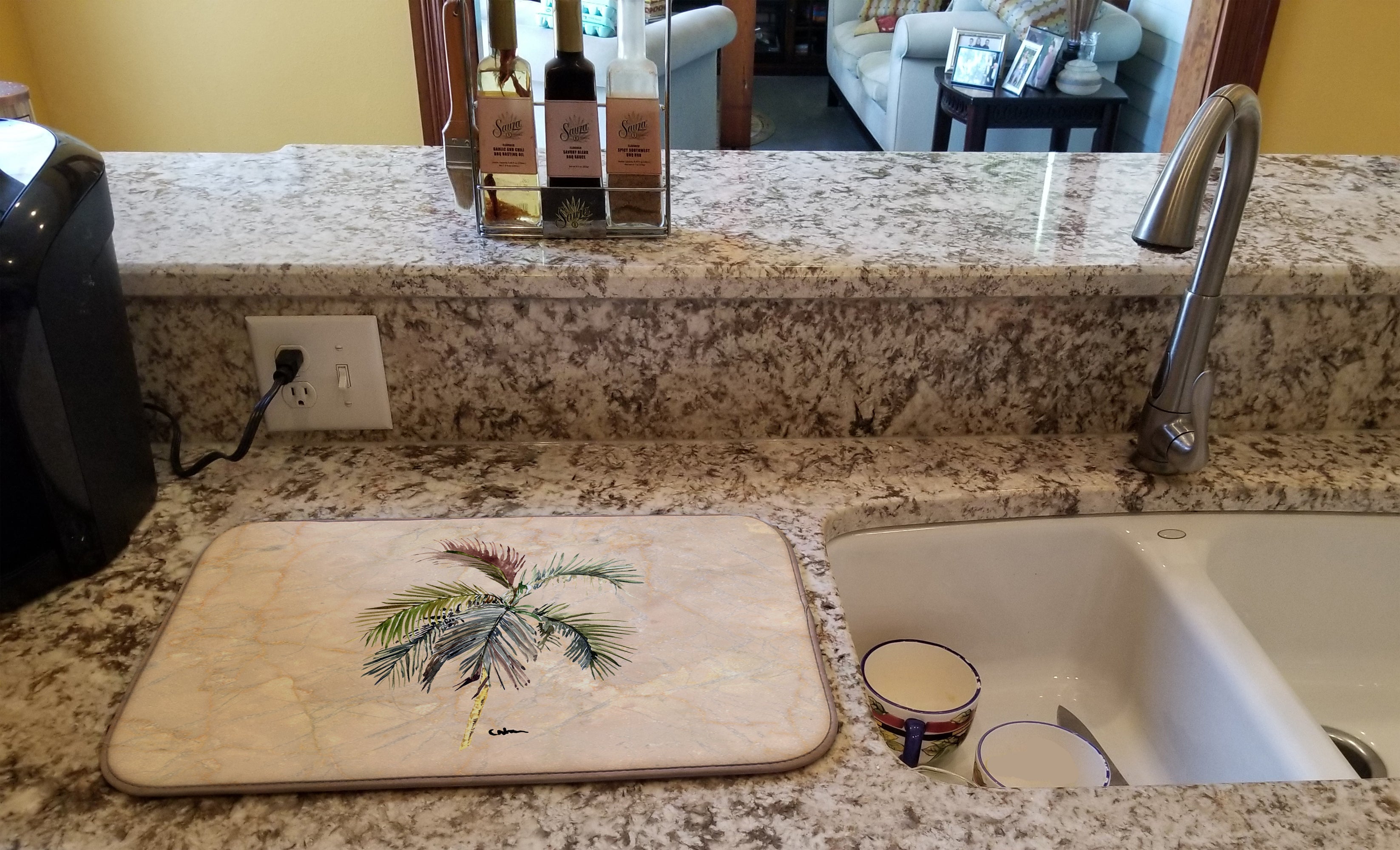 Palm Tree Dish Drying Mat Absorbent Dish Drying Mat Pad for Kitchen Counter Dish Drainer Mat for Countertop, 14 x 21", Multicolor