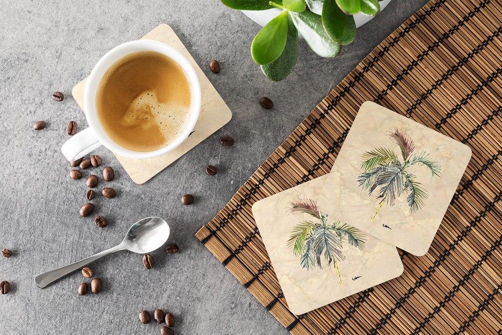 Palm Tree Foam Coasters Set of 4 Cup Coasters for Indoor Outdoor, Tabletop Protection, Anti Slip, Mouse pad Material