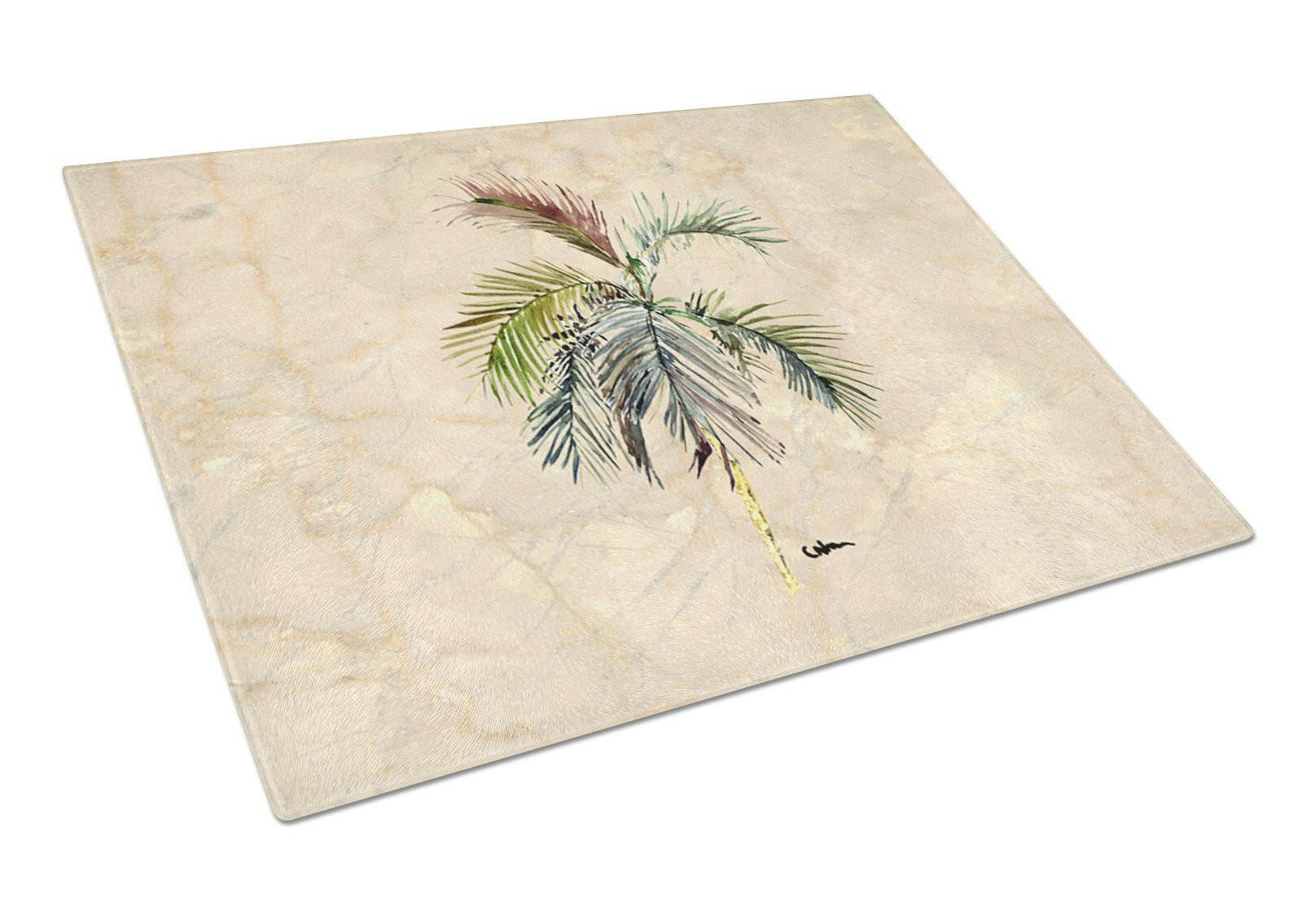 Palm Tree Cutting Board Tempered Glass Kitchen Cutting Surface, Heat Resistant Chopping, Non-Slip Feet, Food Prep & Serving