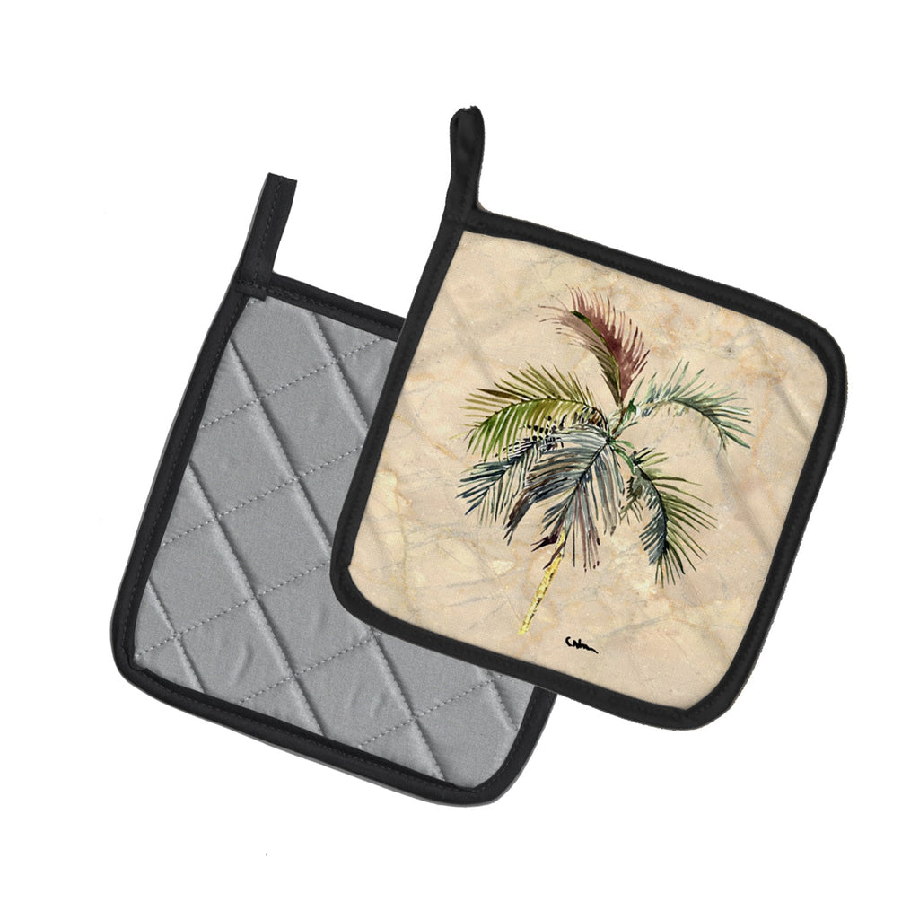 Palm Tree Pot Holder Set of 2 Heat Resistant Quilted Hot Pads 7.5 x 7.5 Inch, Insulated Kitchen Trivets for Cooking & Baking