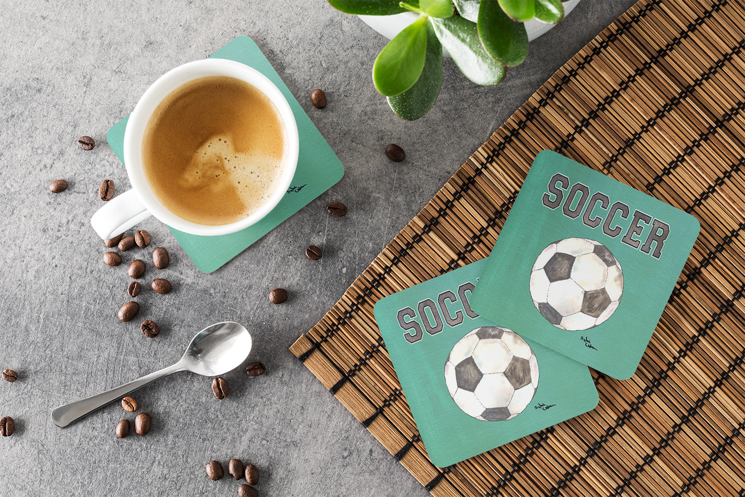 Soccer Foam Coasters Set of 4 Cup Coasters for Indoor Outdoor, Tabletop Protection, Anti Slip, Mouse pad Material