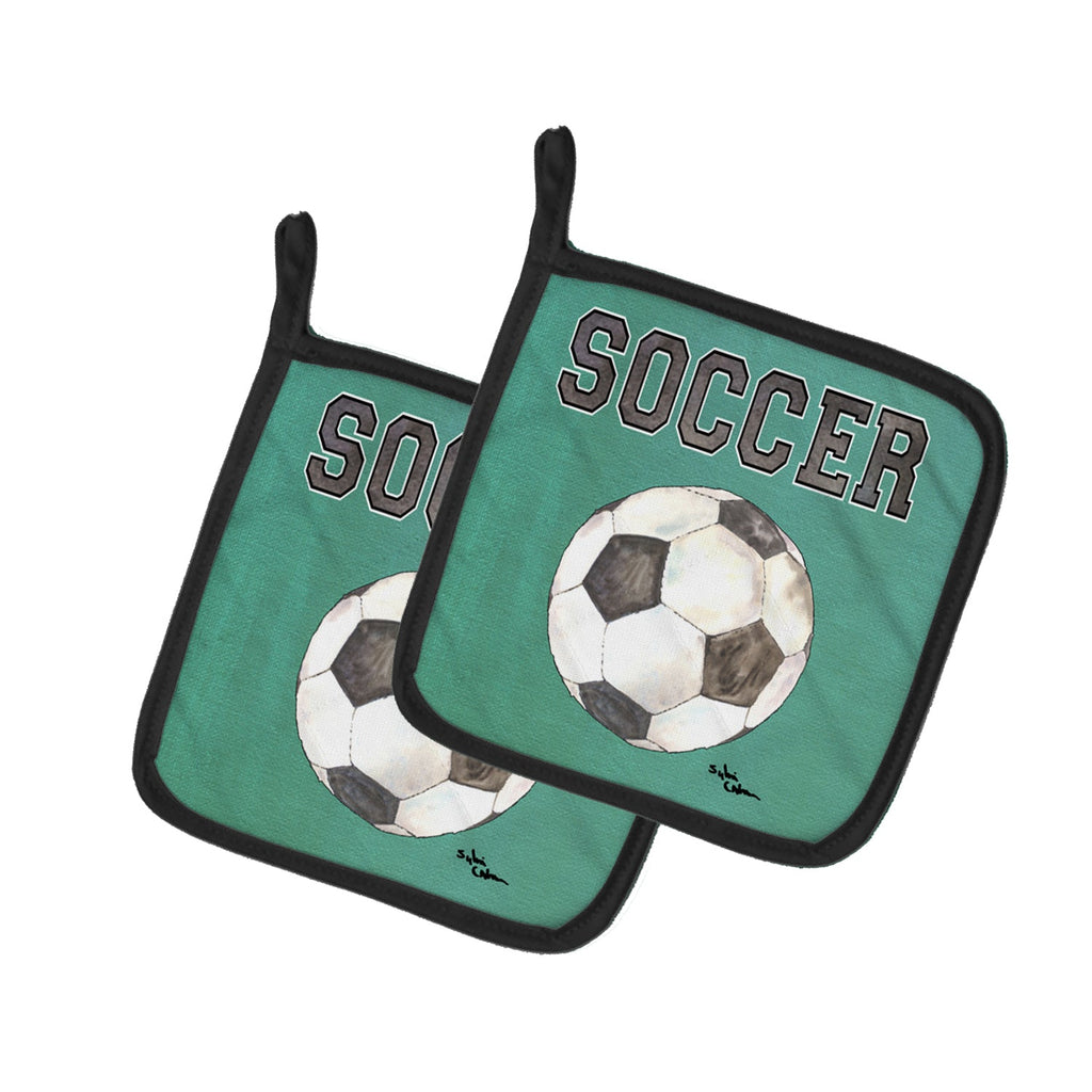 Soccer Pot Holder Set of 2 Heat Resistant Quilted Hot Pads 7.5 x 7.5 Inch, Insulated Kitchen Trivets for Cooking & Baking