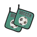 Soccer Pot Holder Set of 2 Heat Resistant Quilted Hot Pads 7.5 x 7.5 Inch, Insulated Kitchen Trivets for Cooking & Baking