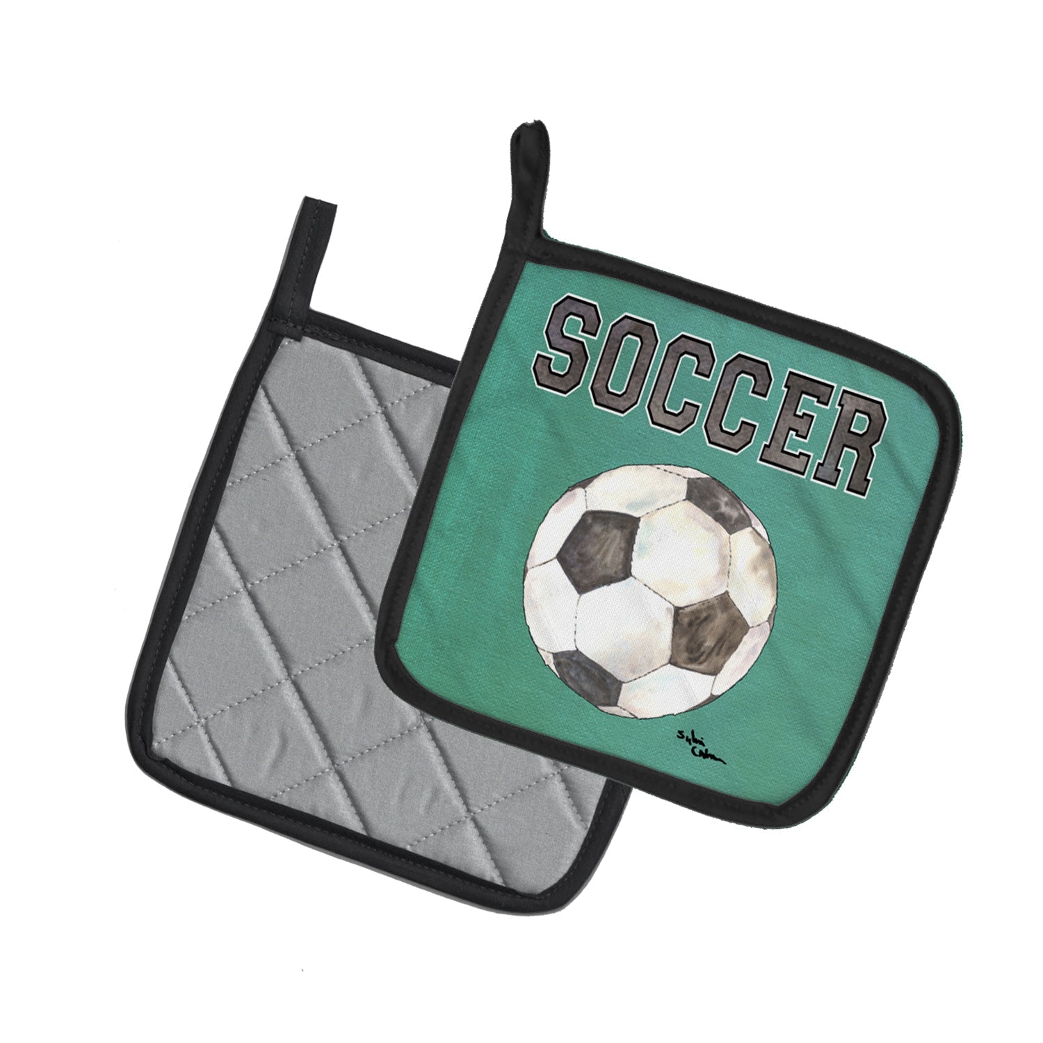 Soccer Pot Holder Set of 2 Heat Resistant Quilted Hot Pads 7.5 x 7.5 Inch, Insulated Kitchen Trivets for Cooking & Baking