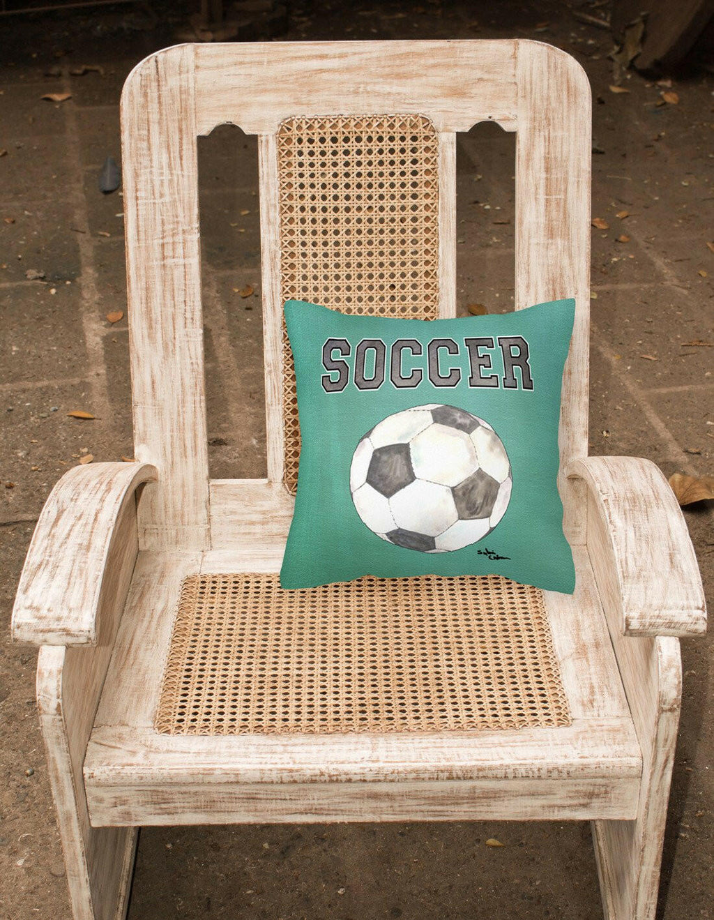 Soccer Decorative Throw Pillow 14x14 Indoor Outdoor Accent Cushion, Fabric Cover with Insert for Sofa, Bed, Porch & Living Room