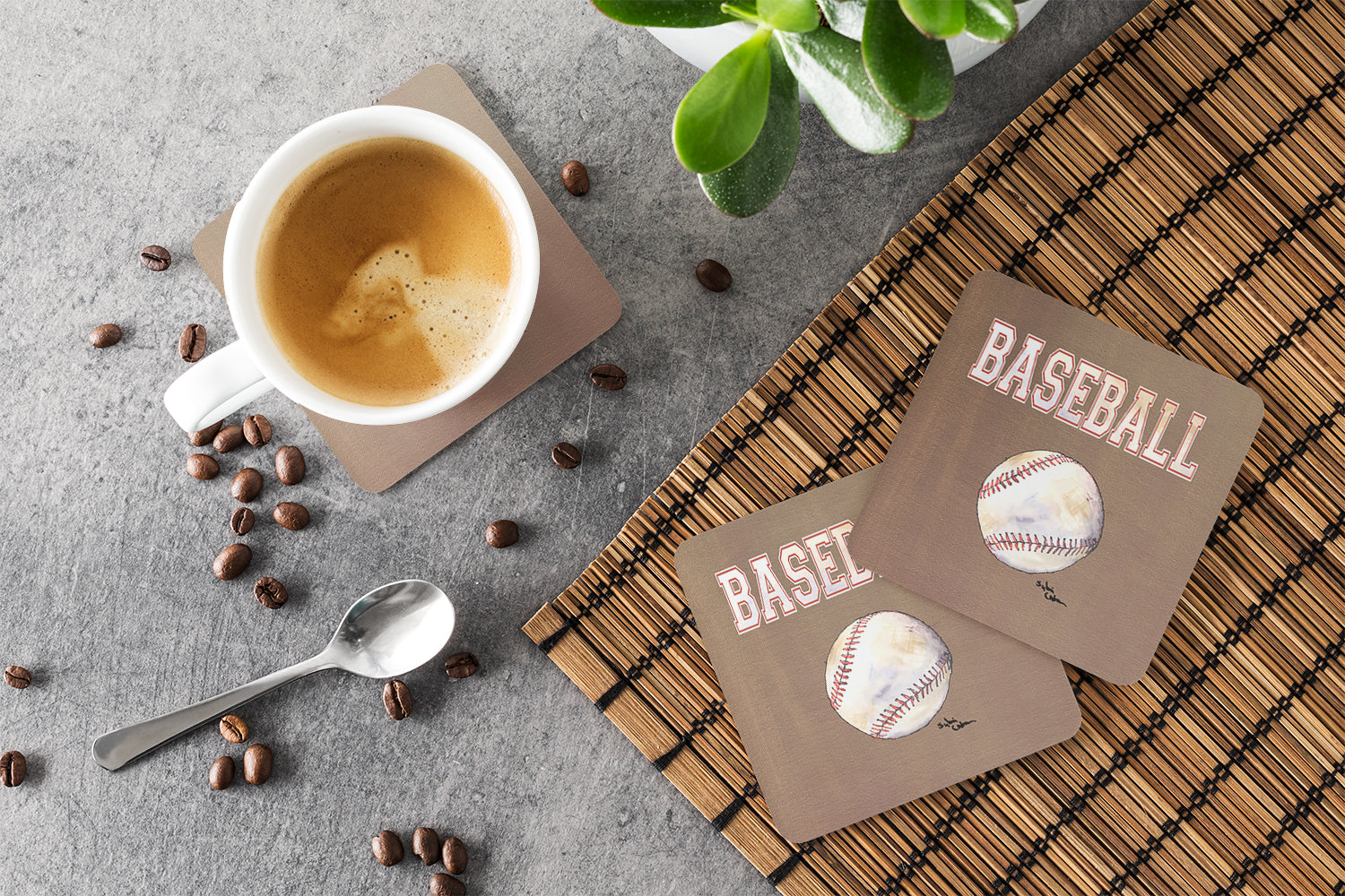 Baseball Foam Coasters Set of 4 Cup Coasters for Indoor Outdoor, Tabletop Protection, Anti Slip, Mouse pad Material