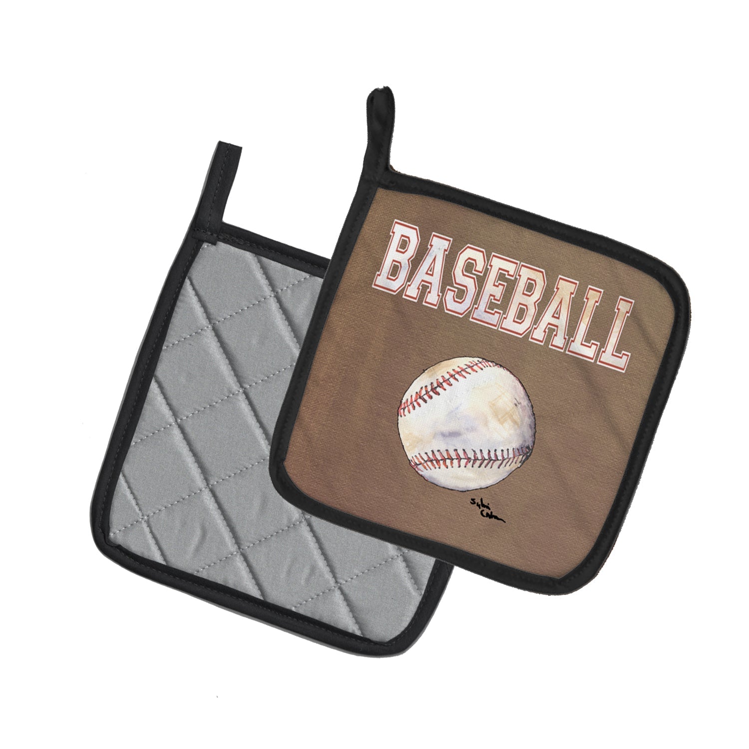 Baseball Pot Holder Set of 2 Heat Resistant Quilted Hot Pads 7.5 x 7.5 Inch, Insulated Kitchen Trivets for Cooking & Baking