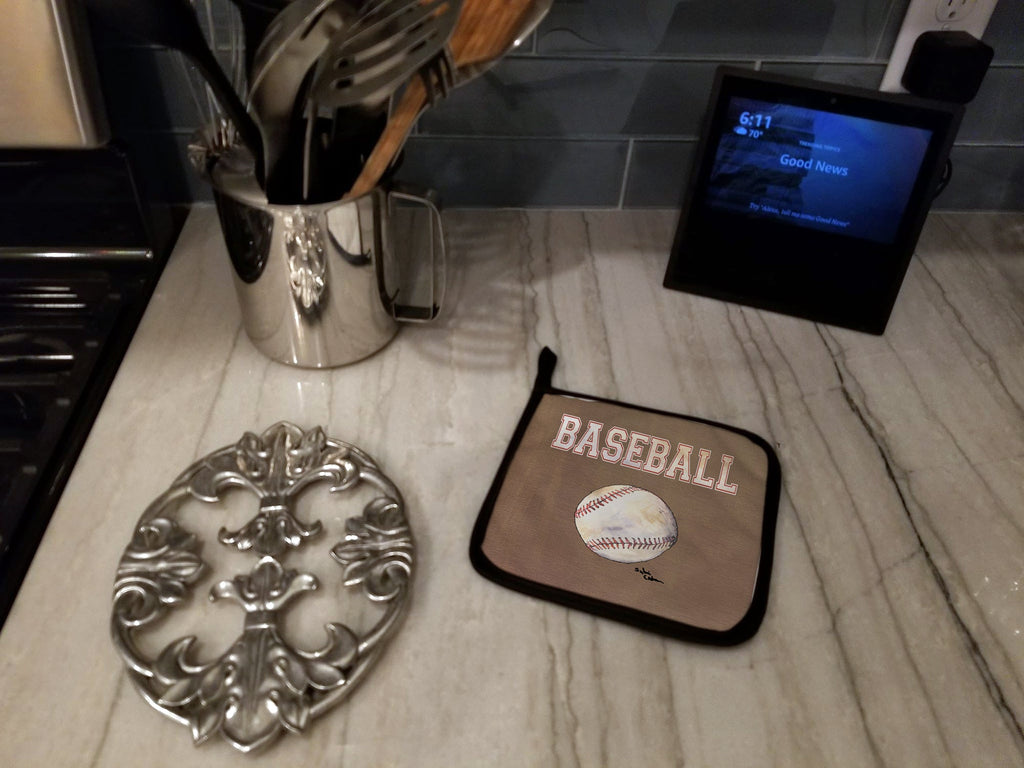 Baseball Pot Holder Set of 2 Heat Resistant Quilted Hot Pads 7.5 x 7.5 Inch, Insulated Kitchen Trivets for Cooking & Baking