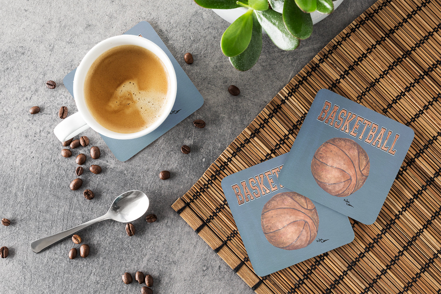 Basketball Foam Coasters Set of 4 Cup Coasters for Indoor Outdoor, Tabletop Protection, Anti Slip, Mouse pad Material