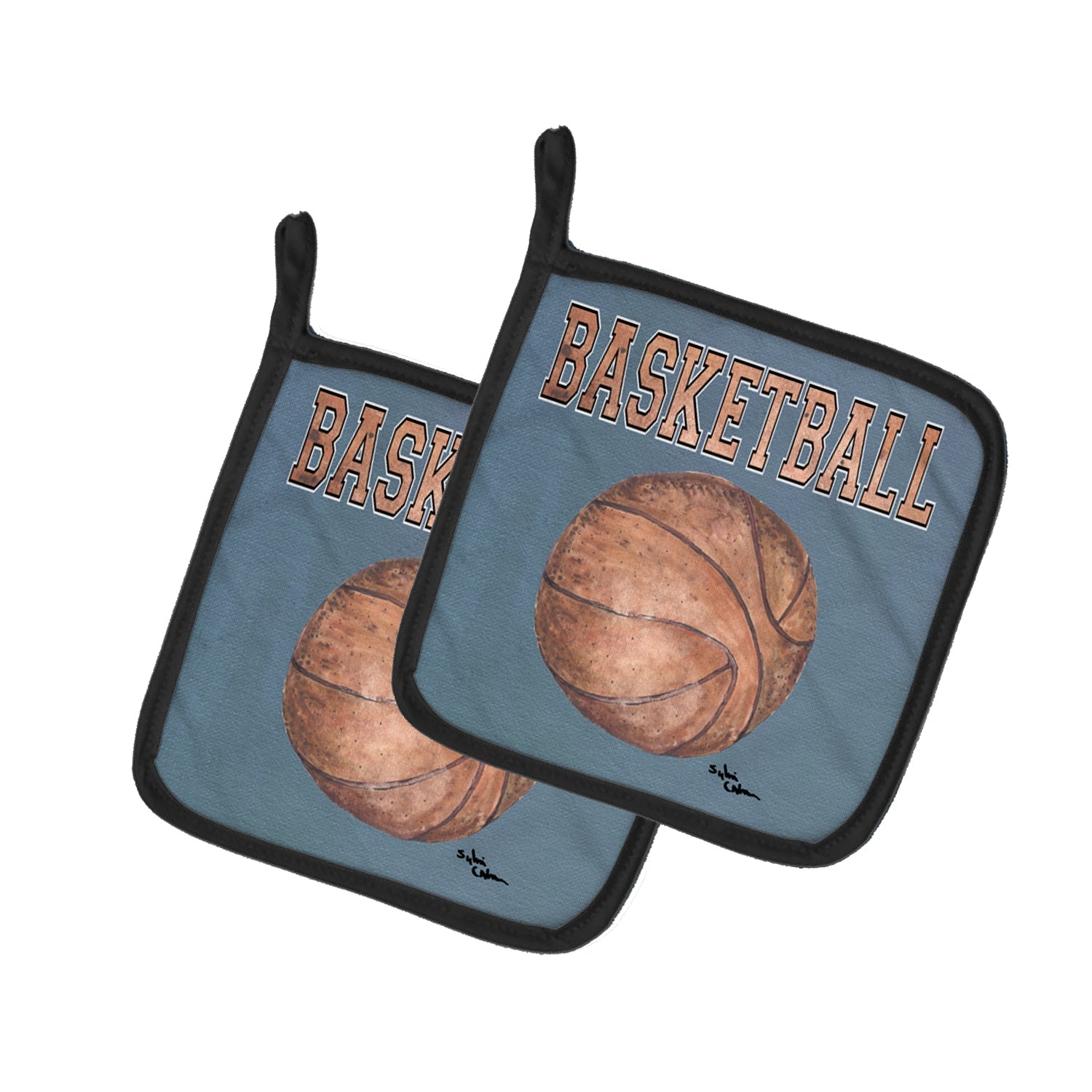 Basketball Pot Holder Set of 2 Heat Resistant Quilted Hot Pads 7.5 x 7.5 Inch, Insulated Kitchen Trivets for Cooking & Baking