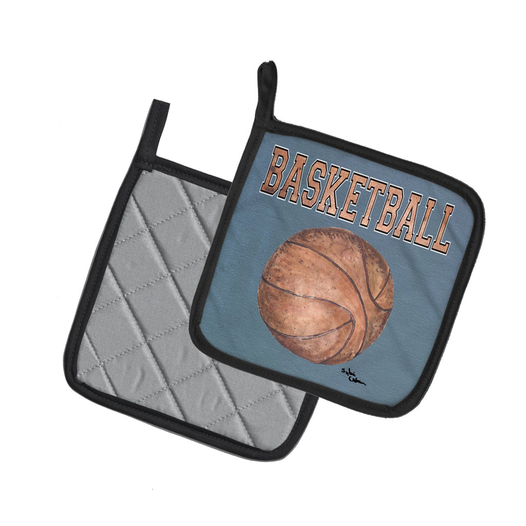 Basketball Pot Holder Set of 2 Heat Resistant Quilted Hot Pads 7.5 x 7.5 Inch, Insulated Kitchen Trivets for Cooking & Baking