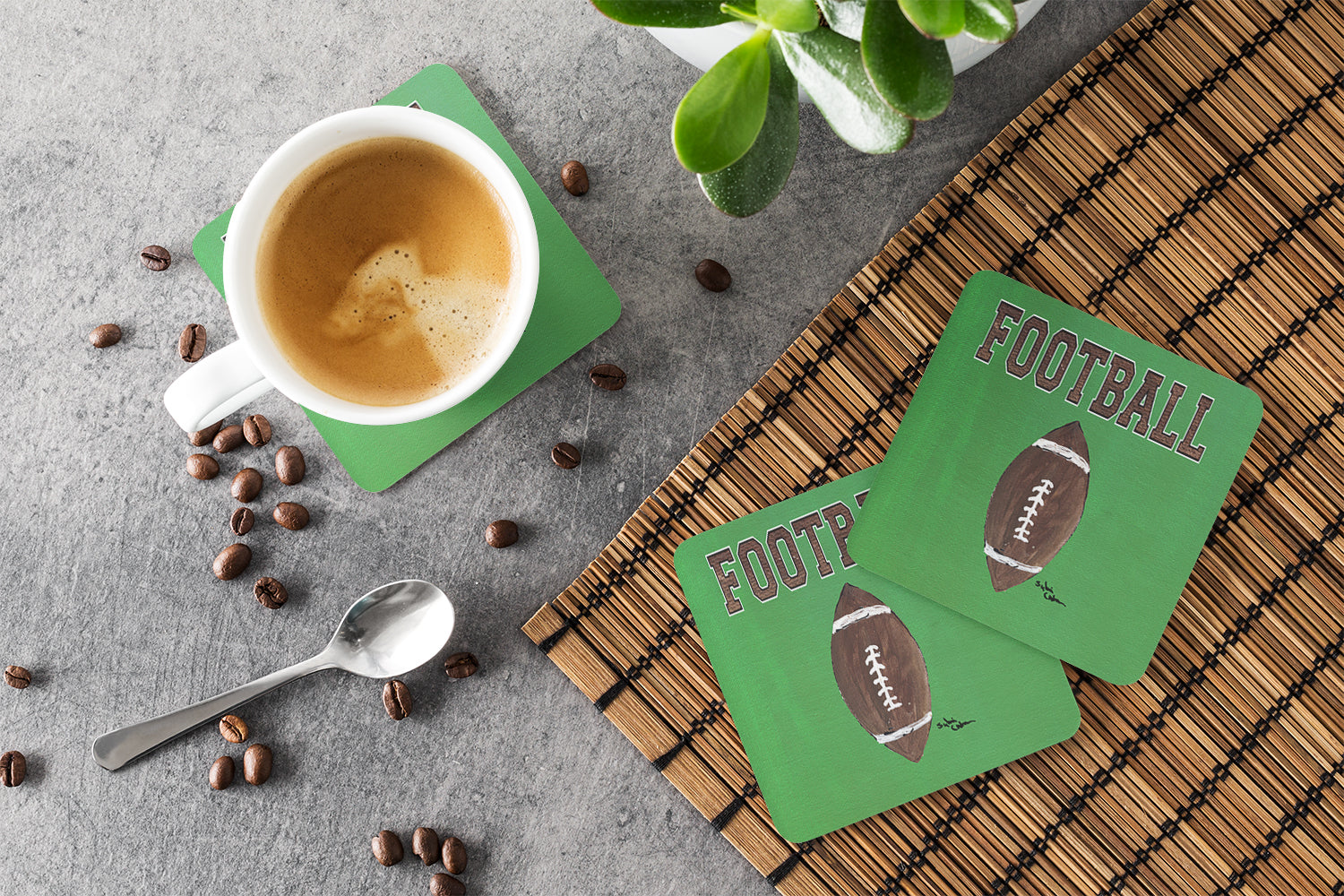 Football Foam Coasters Set of 4 Cup Coasters for Indoor Outdoor, Tabletop Protection, Anti Slip, Mouse pad Material