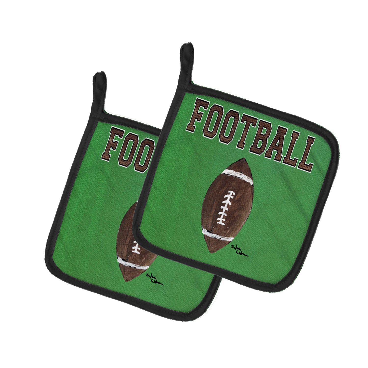 Football Pot Holder Set of 2 Heat Resistant Quilted Hot Pads 7.5 x 7.5 Inch, Insulated Kitchen Trivets for Cooking & Baking