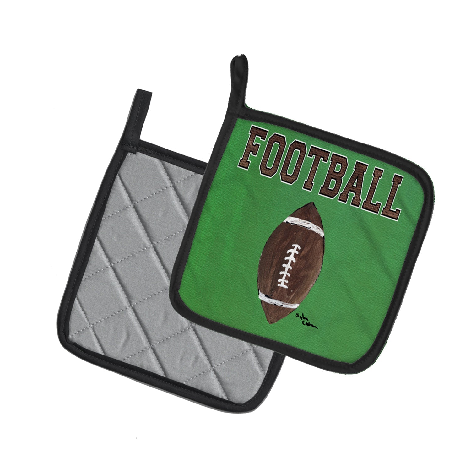 Football Pot Holder Set of 2 Heat Resistant Quilted Hot Pads 7.5 x 7.5 Inch, Insulated Kitchen Trivets for Cooking & Baking