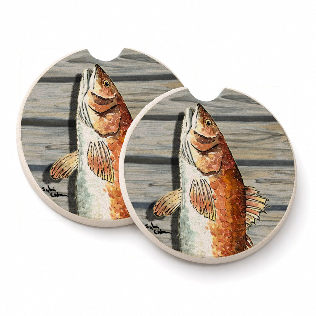 Red Fish Set of 2 Cup Holder Car Coasters Absorbent Round Sandstone Coasters Gifts for Men or Women, 2.5, Multicolor