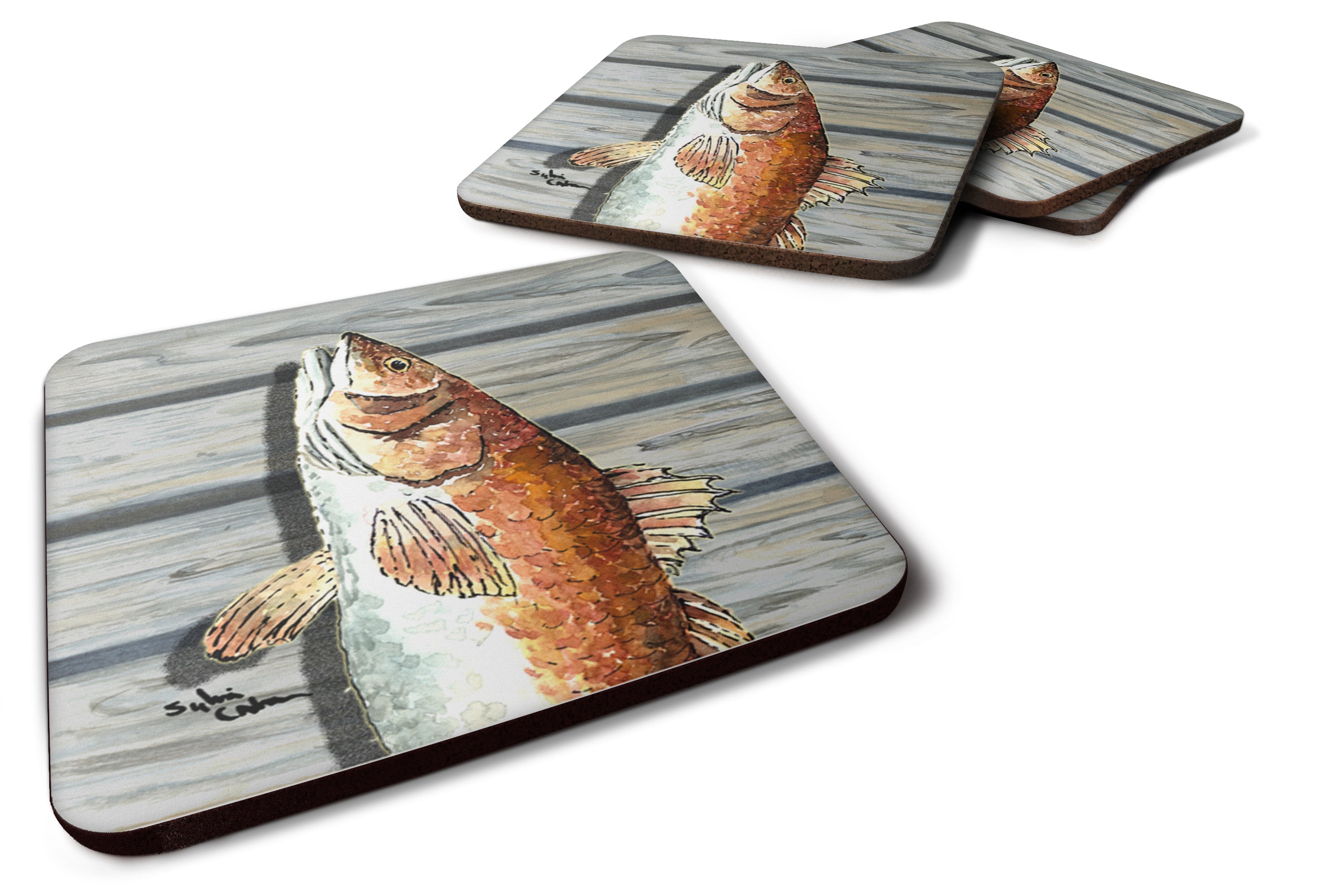 Red Fish Foam Coasters Set of 4 Cup Coasters for Indoor Outdoor, Tabletop Protection, Anti Slip, Mouse pad Material