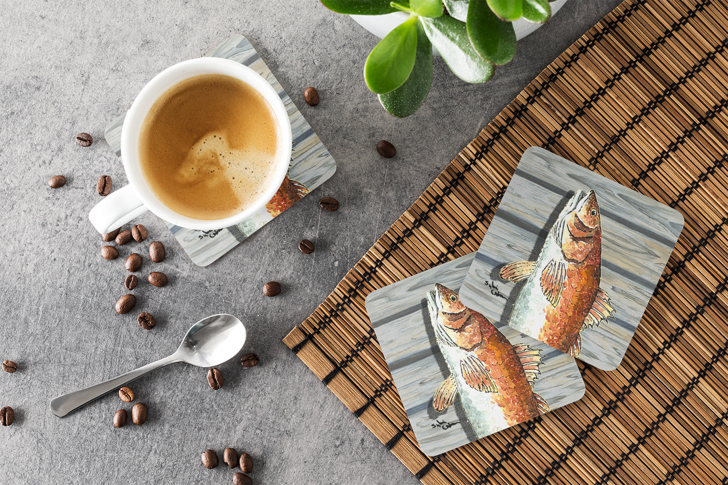 Red Fish Foam Coasters Set of 4 Cup Coasters for Indoor Outdoor, Tabletop Protection, Anti Slip, Mouse pad Material