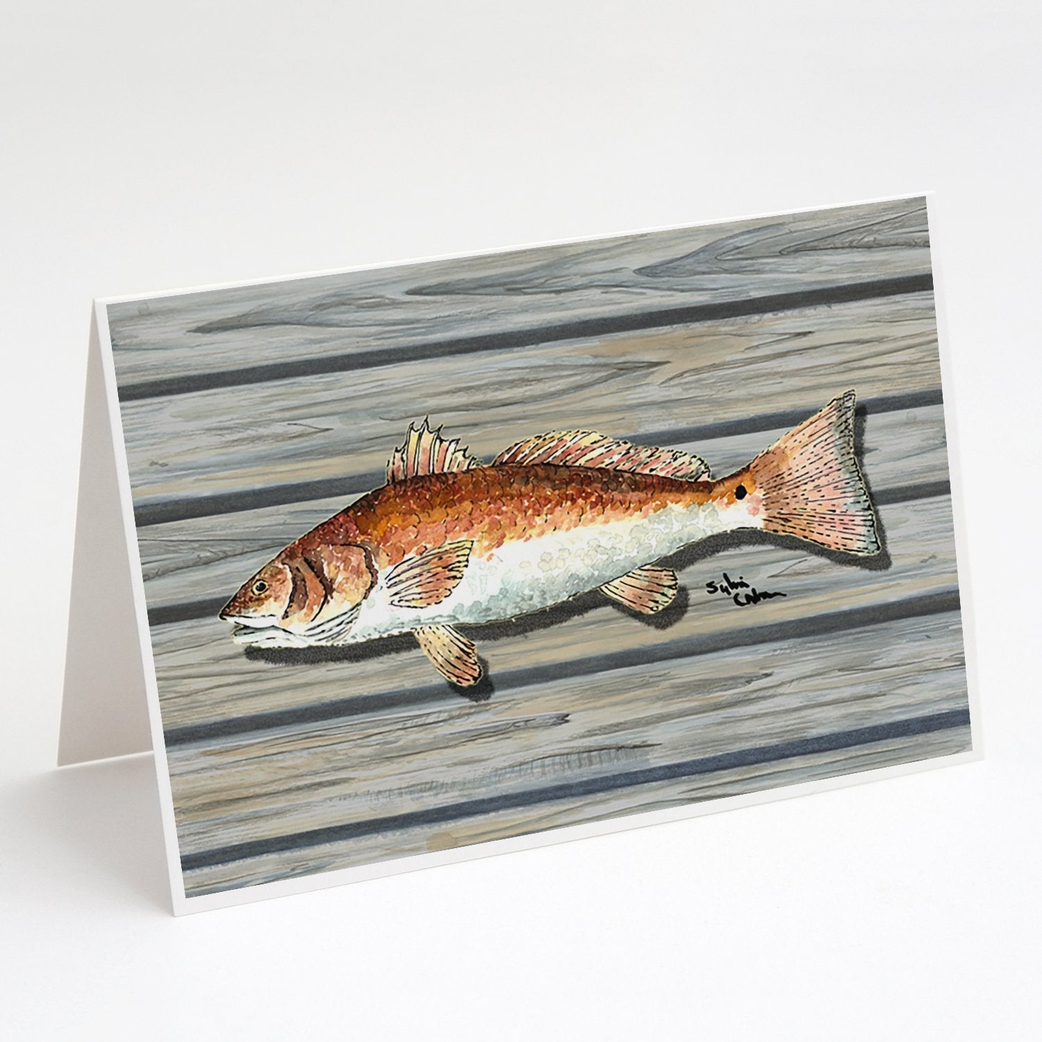 Red Fish Greeting Cards Pack of 8 Blank Cards with Envelopes Whimsical A7 Size 5x7