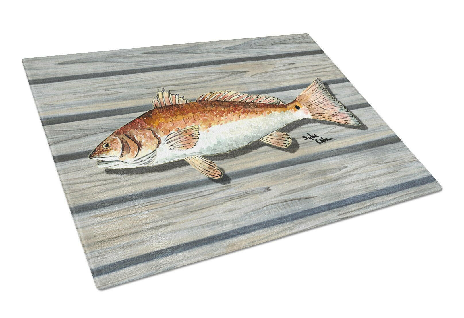 Red Fish Cutting Board Tempered Glass Kitchen Cutting Surface, Heat Resistant Chopping, Non-Slip Feet, Food Prep & Serving