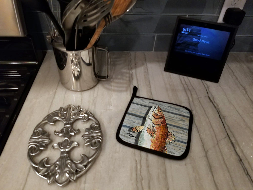 Red Fish Pot Holder Set of 2 Heat Resistant Quilted Hot Pads 7.5 x 7.5 Inch, Insulated Kitchen Trivets for Cooking & Baking