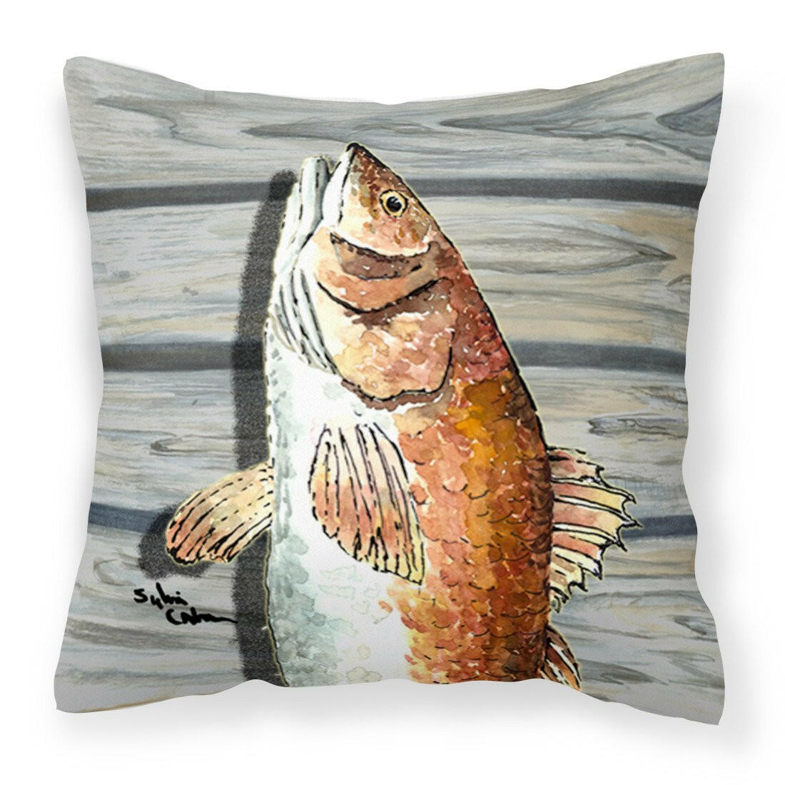 Red Fish Decorative Throw Pillow 14x14 Indoor Outdoor Accent Cushion, Fabric Cover with Insert for Sofa, Bed, Porch & Living Room