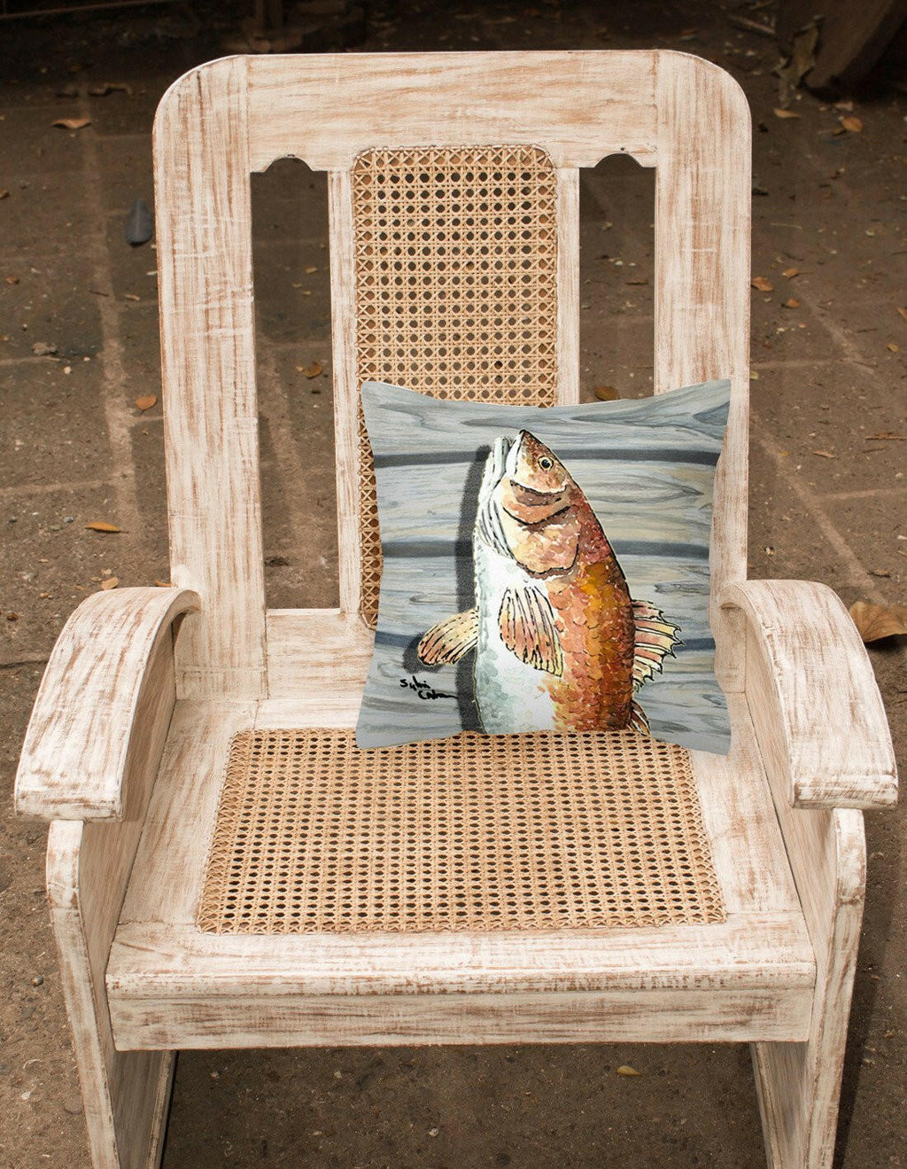 Red Fish Decorative Throw Pillow 14x14 Indoor Outdoor Accent Cushion, Fabric Cover with Insert for Sofa, Bed, Porch & Living Room