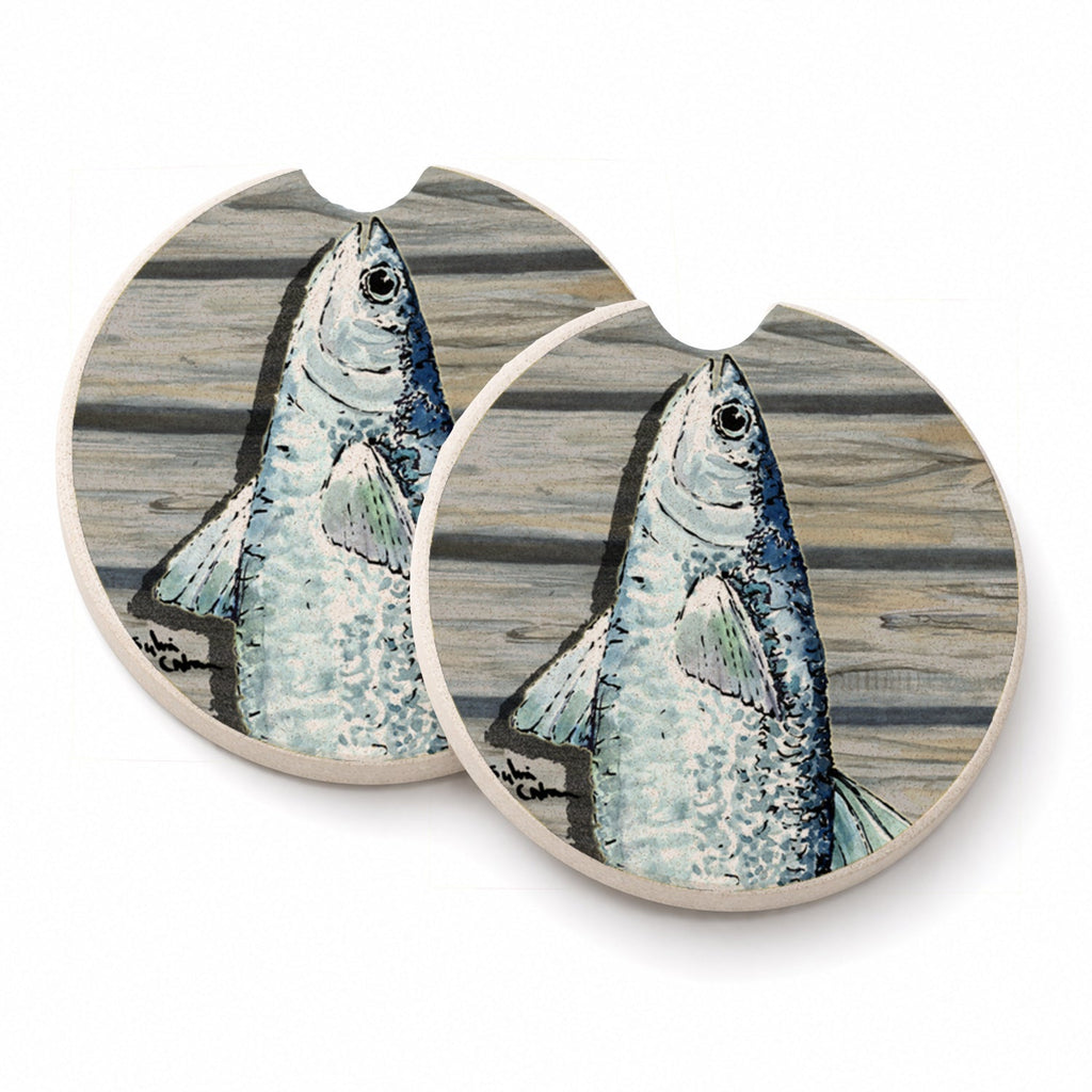 Fish Mullet Set of 2 Cup Holder Car Coasters Absorbent Round Sandstone Coasters Gifts for Men or Women, 2.5, Multicolor