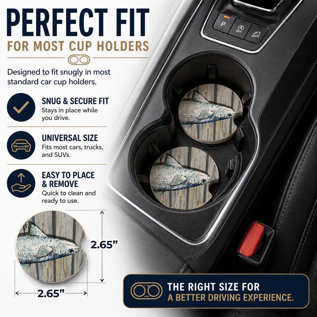 Fish Mullet Set of 2 Cup Holder Car Coasters Absorbent Round Sandstone Coasters Gifts for Men or Women, 2.5, Multicolor