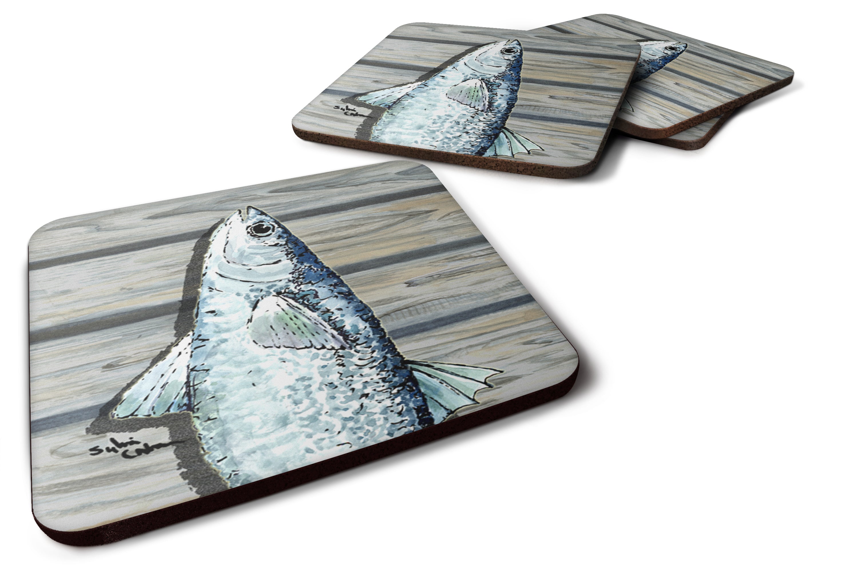 Fish Mullet Foam Coasters Set of 4 Cup Coasters for Indoor Outdoor, Tabletop Protection, Anti Slip, Mouse pad Material