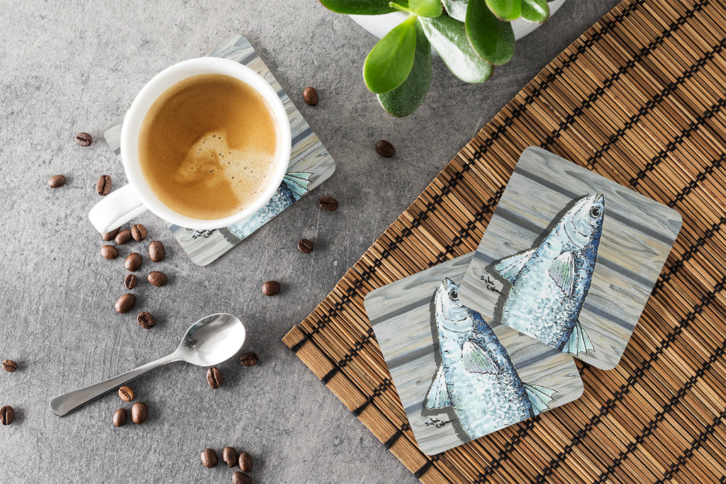 Fish Mullet Foam Coasters Set of 4 Cup Coasters for Indoor Outdoor, Tabletop Protection, Anti Slip, Mouse pad Material