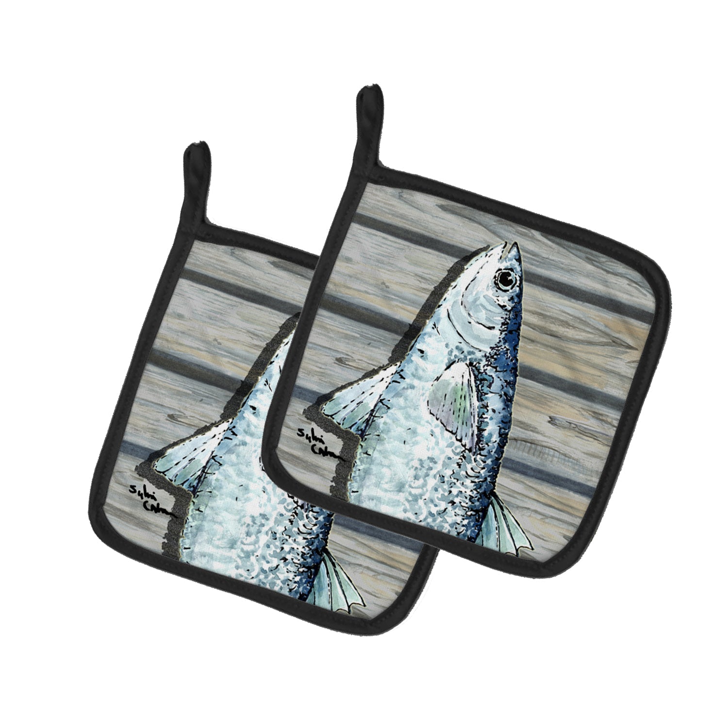 Fish Mullet Pot Holder Set of 2 Heat Resistant Quilted Hot Pads 7.5 x 7.5 Inch, Insulated Kitchen Trivets for Cooking & Baking