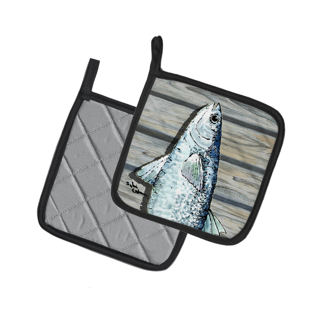 Fish Mullet Pot Holder Set of 2 Heat Resistant Quilted Hot Pads 7.5 x 7.5 Inch, Insulated Kitchen Trivets for Cooking & Baking