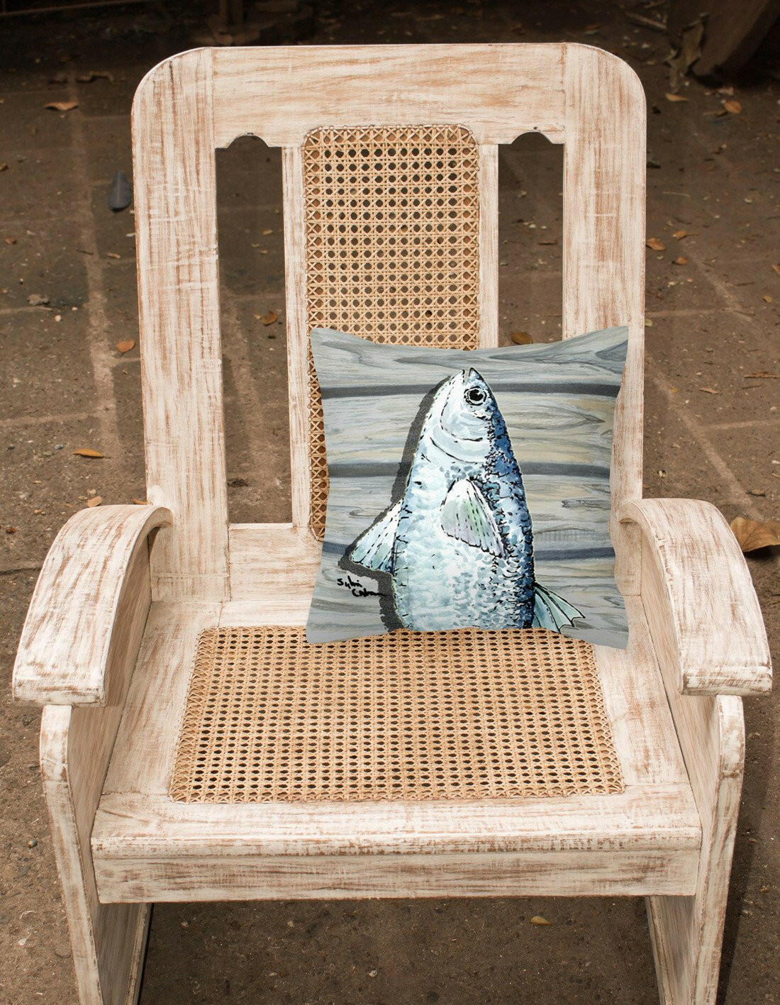 Fish Mullet Decorative Throw Pillow 14x14 Indoor Outdoor Accent Cushion, Fabric Cover with Insert for Sofa, Bed, Porch & Living Room