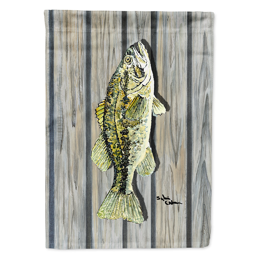 Small mouth Bass Fish on Pier House Flag 28x40 Porch Sleeve Pole Decorative Outside Yard Banner Artwork Wall Hanging, Polyester