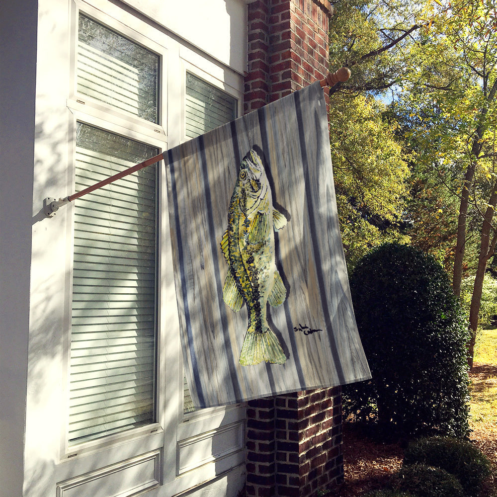 Small mouth Bass Fish on Pier House Flag 28x40 Porch Sleeve Pole Decorative Outside Yard Banner Artwork Wall Hanging, Polyester
