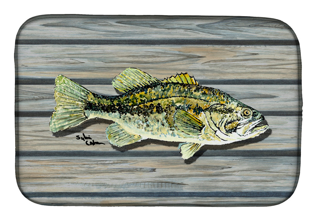 Small mouth Bass Fish on Pier Dish Drying Mat Absorbent Dish Drying Mat Pad for Kitchen Counter Dish Drainer Mat for Countertop, 14 x 21", Multicolor