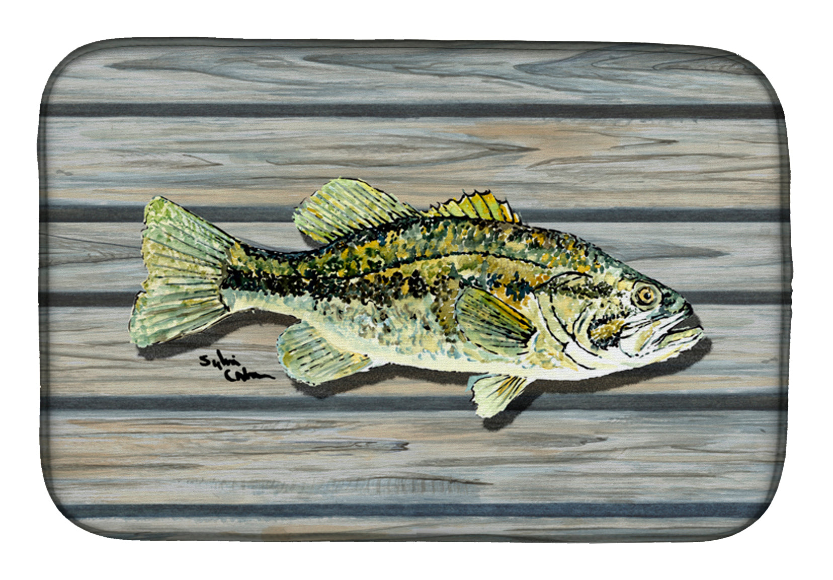 Small mouth Bass Fish on Pier Dish Drying Mat Absorbent Dish Drying Mat Pad for Kitchen Counter Dish Drainer Mat for Countertop, 14 x 21", Multicolor