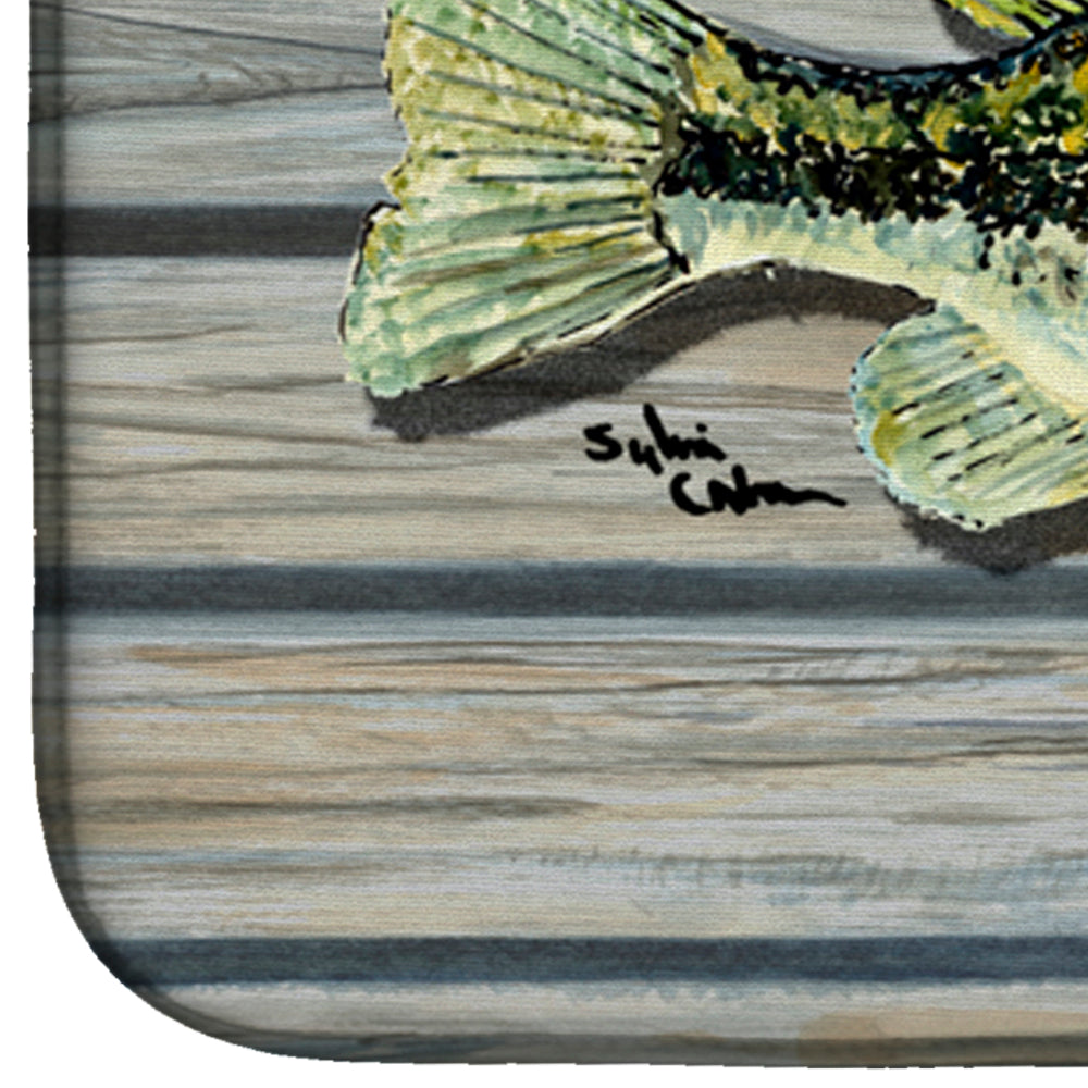 Small mouth Bass Fish on Pier Dish Drying Mat Absorbent Dish Drying Mat Pad for Kitchen Counter Dish Drainer Mat for Countertop, 14 x 21", Multicolor